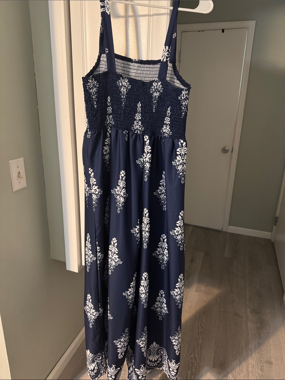 Source Unknown Navy Blue and White Maxi Dress